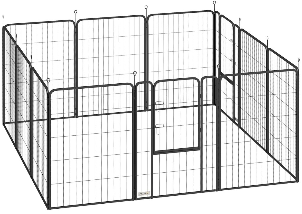 Parque para Cães de 12 Painéis 68x100 cm (CASOTA NÃO INCLUIDA) Parque Dobrável para Cães Médios com Portas Fecho e Estacas Preto