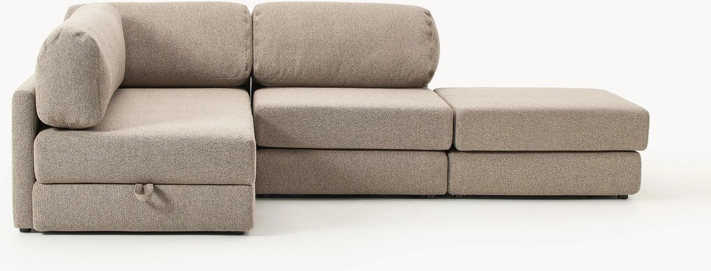 Sofá-cama de canto em bouclé com arrumação Ladina
