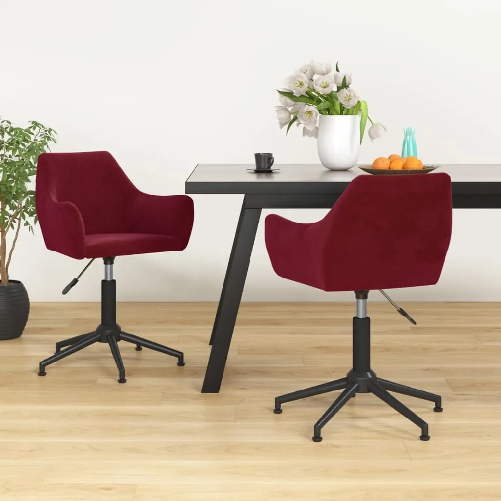 vidaXL Cadeiras de jantar giratórias 2 pcs veludo vermelho tinto