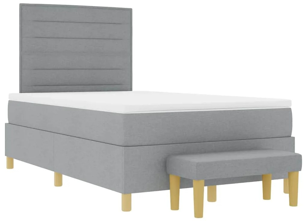 Cama Box Spring com Colchão e Banco Cinzento-claro 120x190 cm Tecido
