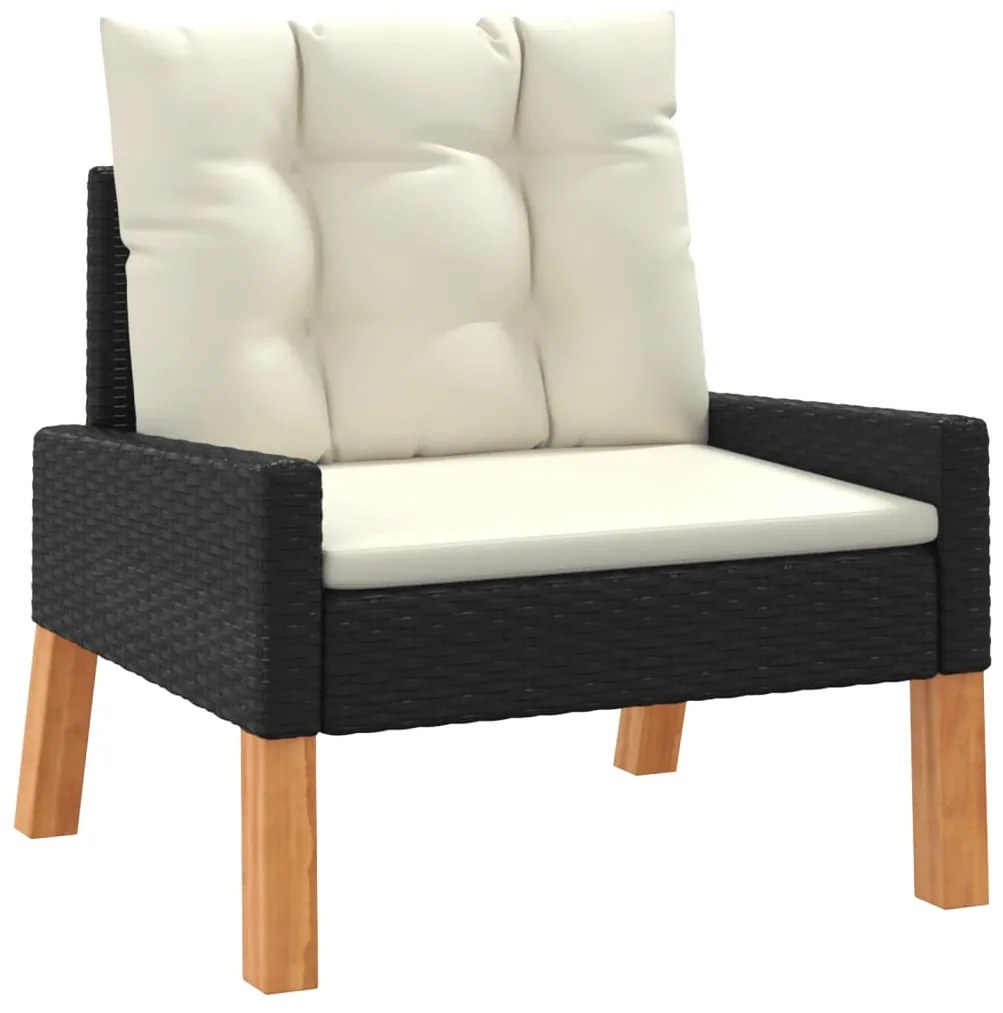 4 pcs conj. lounge jardim c/ almofadões vime PE/madeira maciça