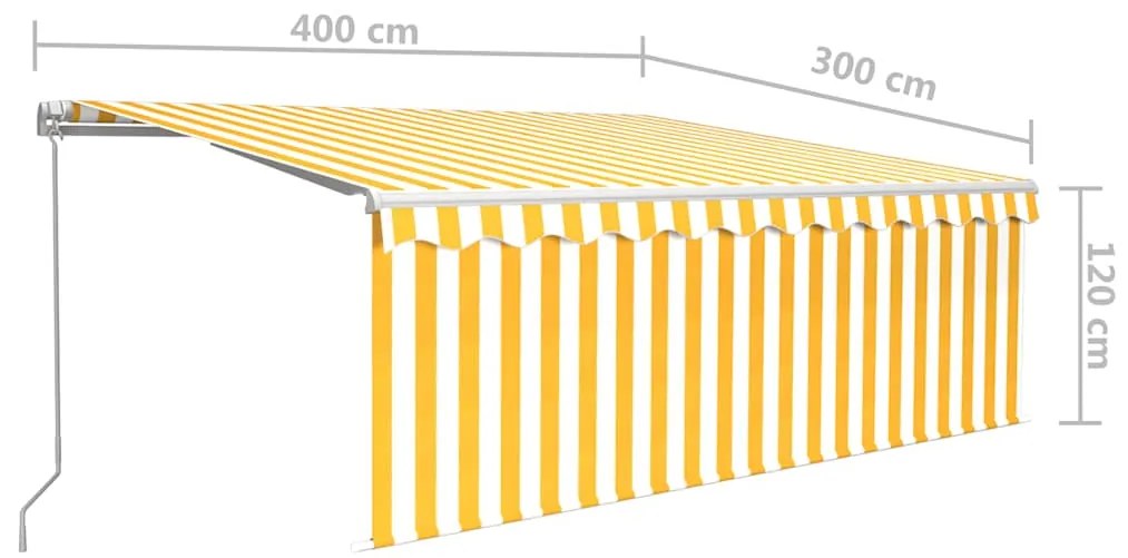 Toldo retrátil manual com estore/LED 4x3 m amarelo e branco