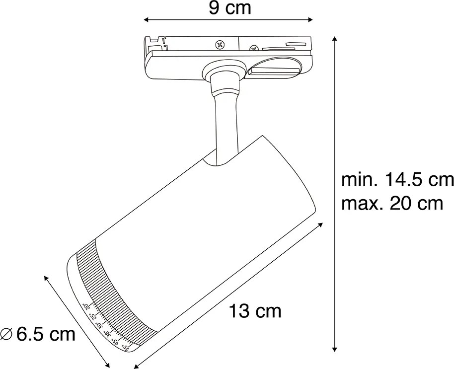 Foco moderno preto para sistema de calha monofásico com LED giratório e inclinável - Iconic Zoom
