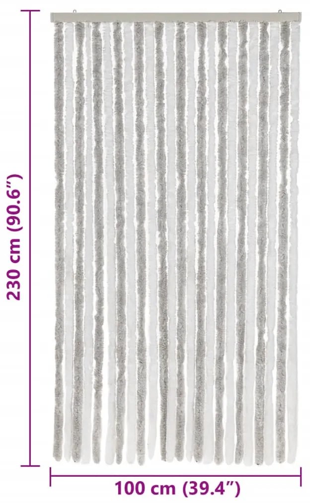 Cortina anti-insetos 100x230cm chenille cinzento-claro e branco