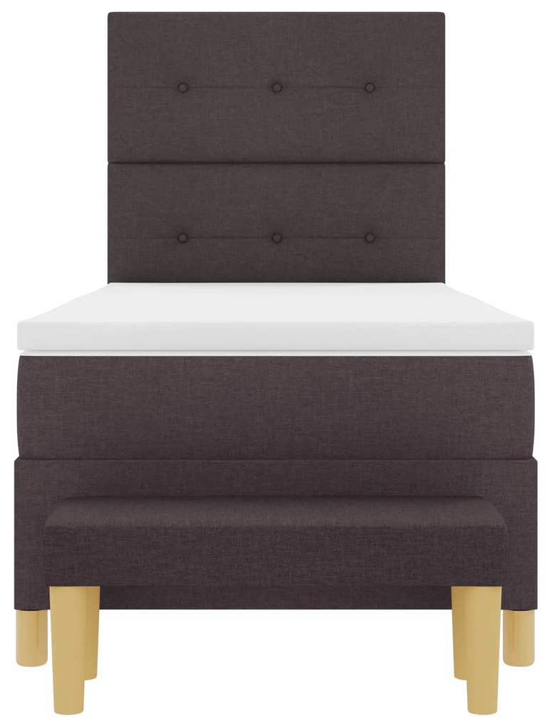 Cama Box Spring com Colchão &amp; Banco Castanho Escuro 80x200 cm Tecido
