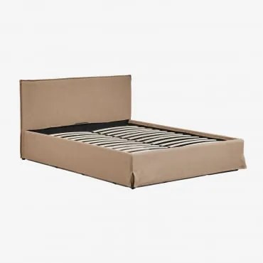 Cama Com Baú Articulado Estofada Lorea 160 X 200 Cm & Bouclé Castanho Trigo - Sklum
