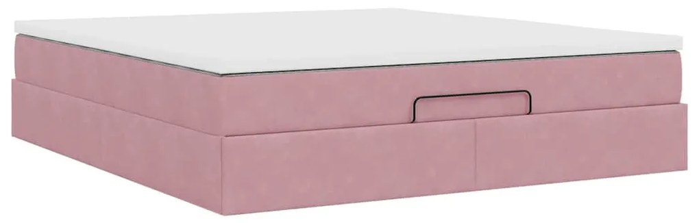 Estrutura de cama otomana com colchão 180x200 cm veludo rosa