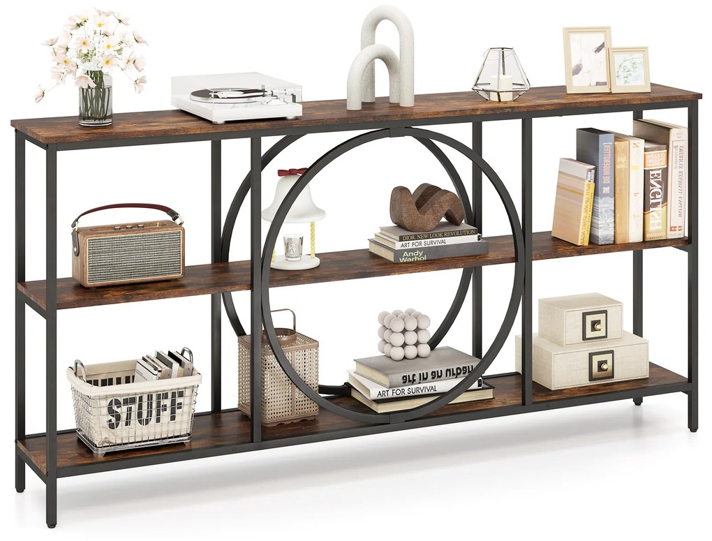 Mesa de console de 3 níveis com tampo de mármore falso, estrutura de metal resistente, mesa de entrada, mesa de sofá extra longa, branca