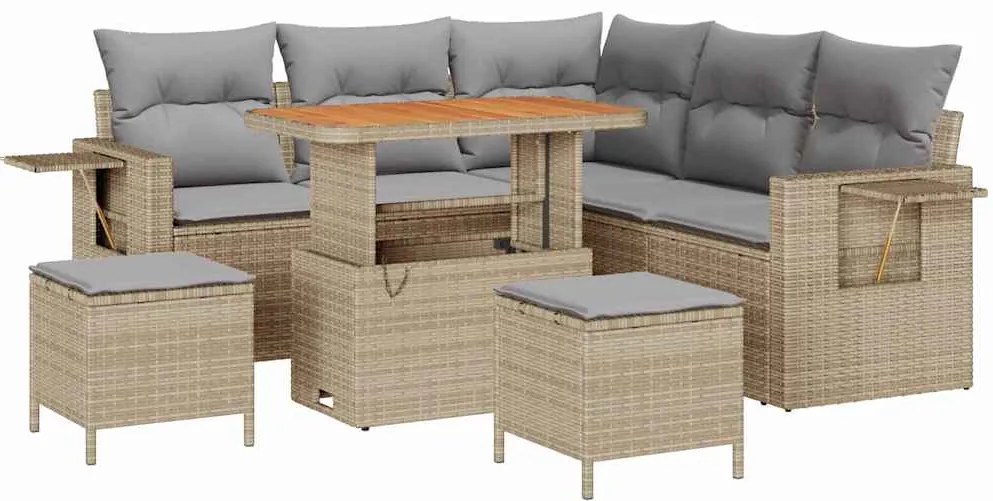 Conjunto de Sofá de Jardim vidaXL com Almofadas Bege Rattan Poliéster
