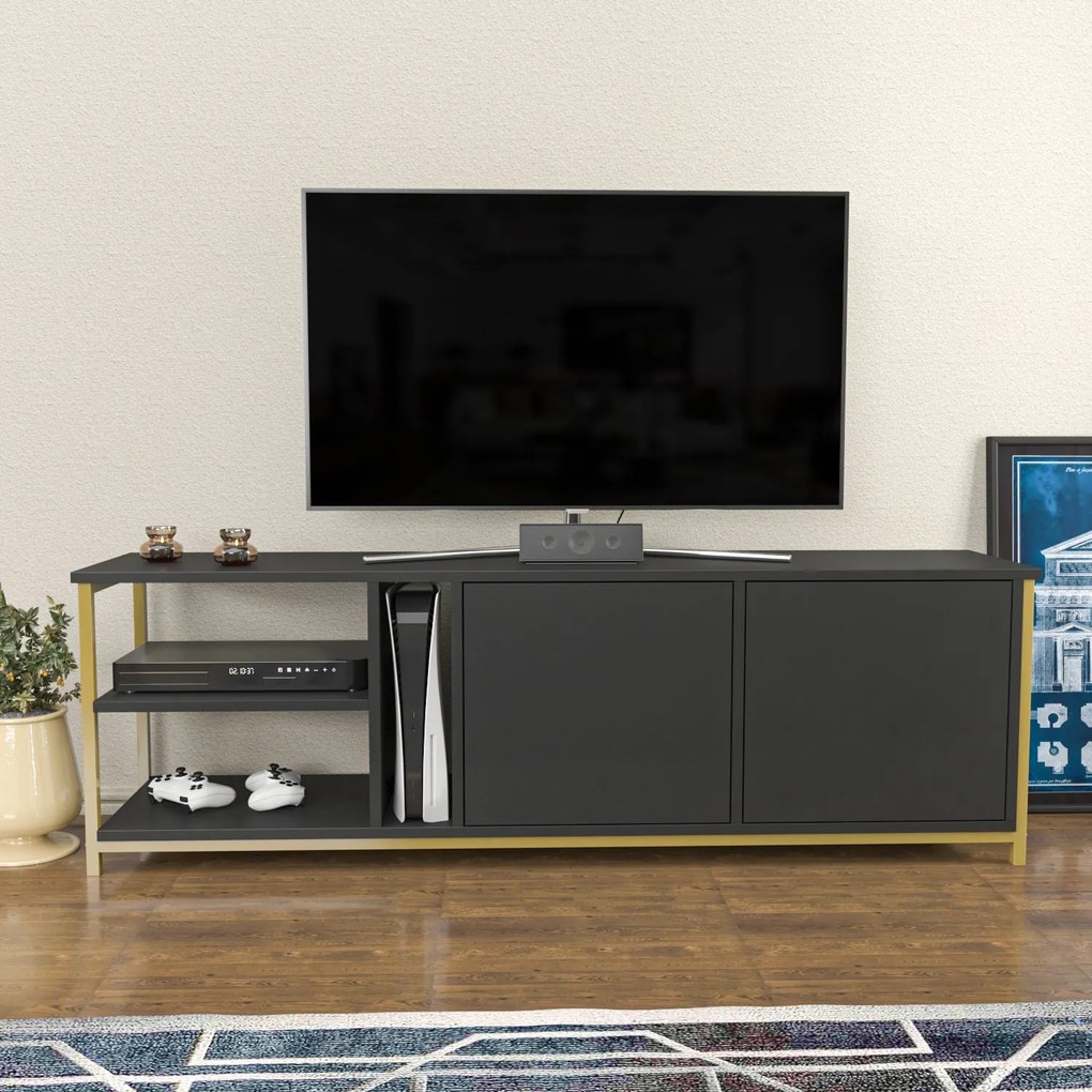 Móvel TV Primrose – Anthracite e Dourado – 160 cm x 35,3 cm x 50,8 cm
