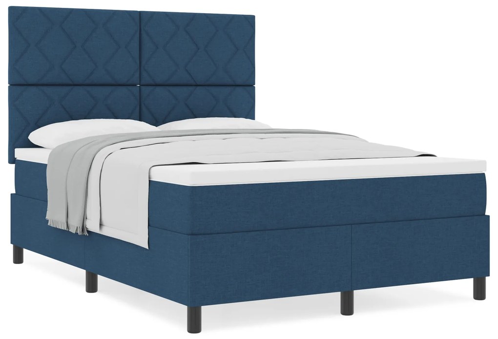 Cama Box Spring com Colchão Azul 140x200 cm Tecido