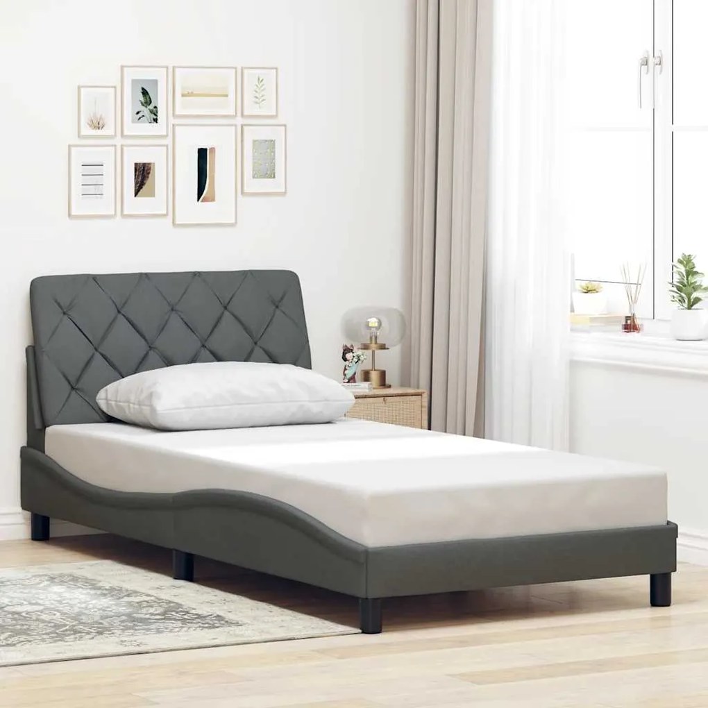 vidaXL Estrutura de cama sem colchão 100x200 cm tecido cinzento-escuro