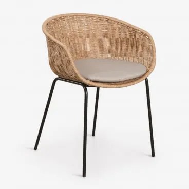 Pack De 4 Cadeiras De Jantar Com Braços Em Rattan Sintético E Aço New Tulua Preto & Cinza Bege - Sklum