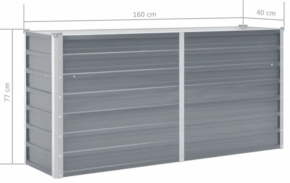 Canteiro elevado de jardim aço galvanizado 160x40x77cm cinzento