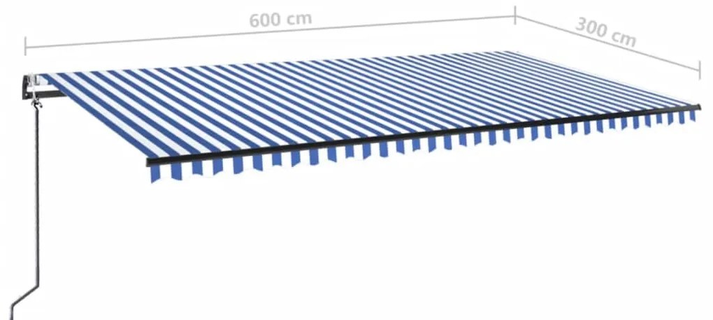 Toldo automático LED e sensor de vento 600x300 cm azul e branco