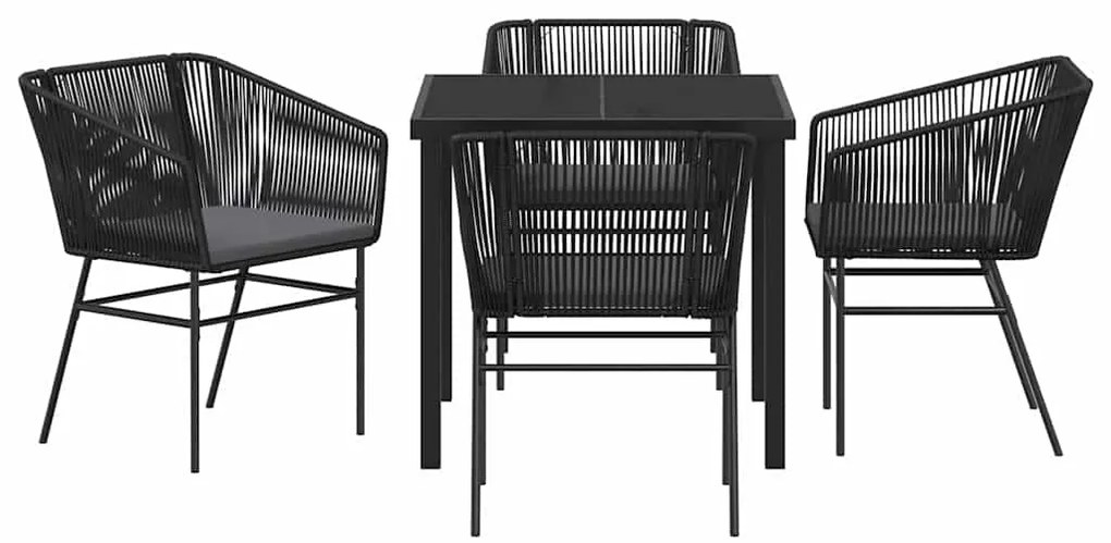 Conjunto de Jantar de Jardim com 5 Peças e Almofadas Pretas de Rattan