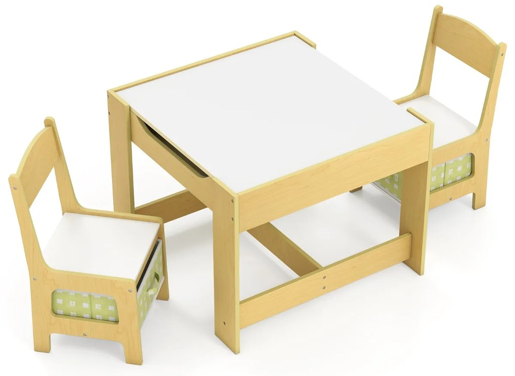 Conjunto de mesa e 2 cadeiras para crianças com caixas de armazenamento Verdes