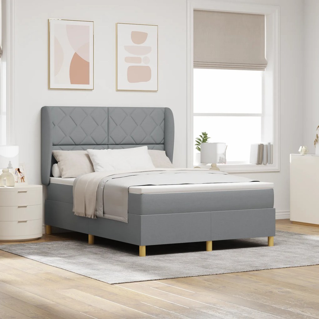 Cama Box com Colchão vidaXL Cinza Claro 160x200 cm Tecido