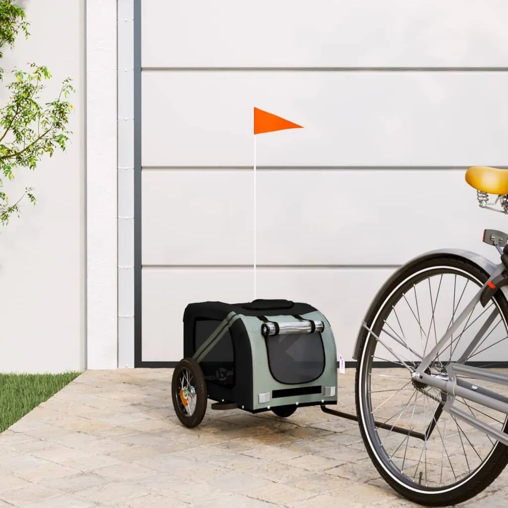 vidaXL Reboque de bicicleta p/ animais tecido oxford/ferro cinza/preto