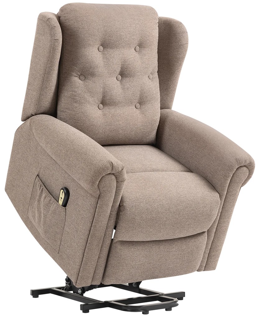 Poltrona Relax Reclinável Elétrica Poltrona Elevatória com Encosto Alto Capitonê Controlo Remoto 85x91x103 cm Castanha claro