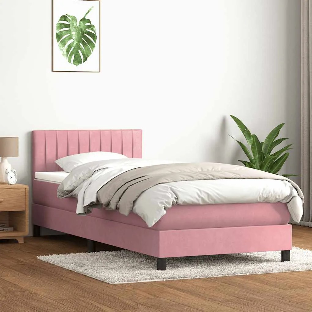 Cama com molas/colchão 80x220 cm veludo rosa