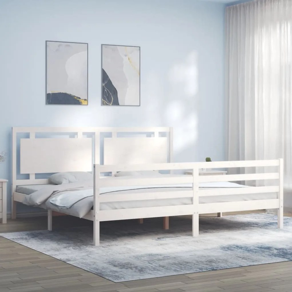 Estrutura cama Super King Size c/ cabeceira madeira branco