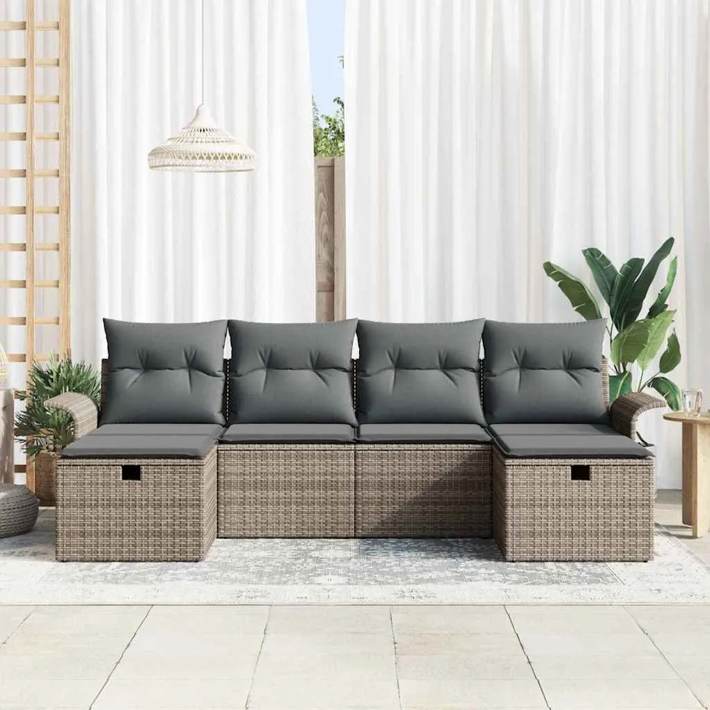 Conjunto de Sofá de Jardim de 6 Peças com Almofadas Cinza Rattan Sinté