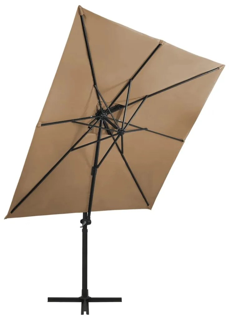 vidaXL Guarda-sol cantilever de jardim toldo duplo cinza-acastanhado