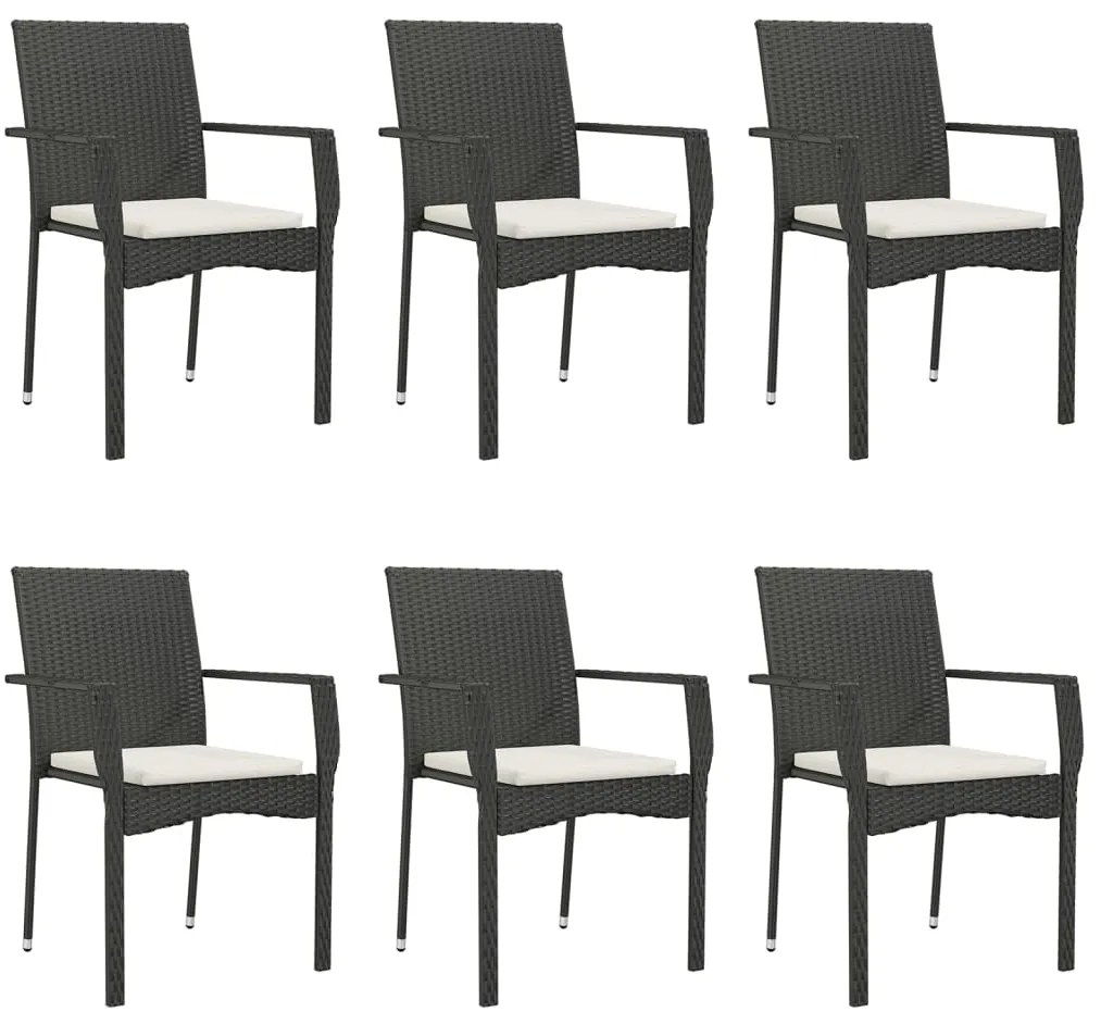 7 pcs conjunto de jantar p/ jardim c/ almofadões vime PE preto