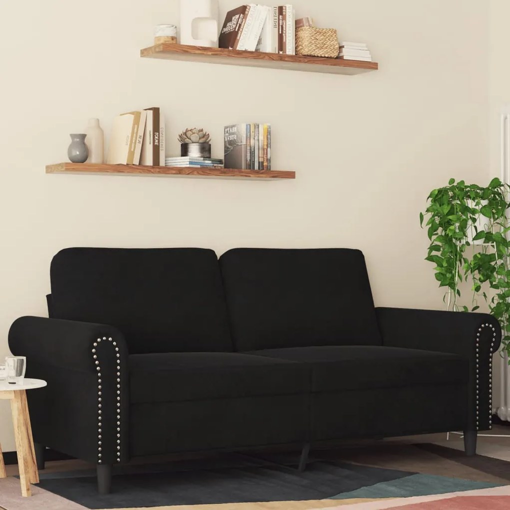 Sofá de 2 lugares veludo 140 cm preto