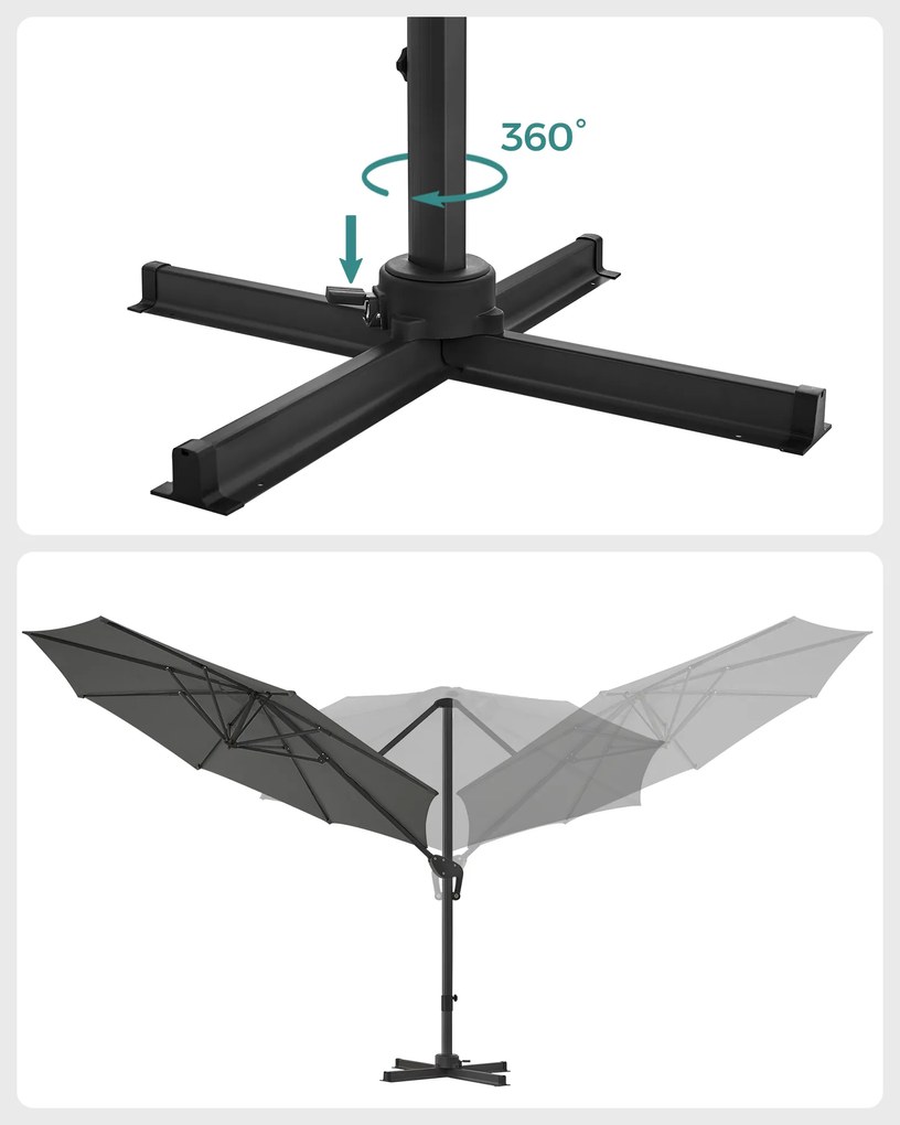 Guarda-sol jardim Ø 3 m com base quadrada (sem pesos) proteção UV até UPF 50+cinzento