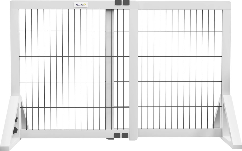 PawHut Barreira de segurança para cães barreira de proteção com 2 painéis largura ajustável 63-106 cm em pinho aço branco | Aosom Portugal