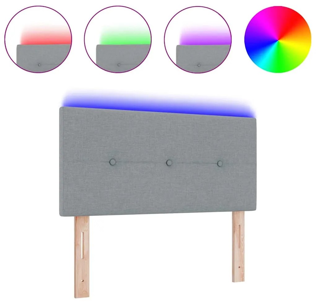 Cabeceira LED cinza claro, estofada, 90 cm