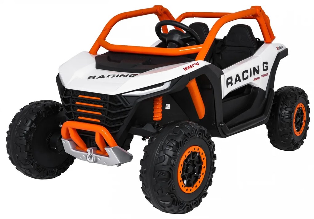 Carro elétrico para Crianças 4X4 2 Lugares 24V RACING Road 2000, Pneus	Espuma EVA, Assento couro ecológico Branco