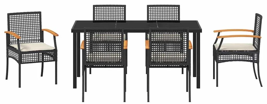Conjunto de Jantar de Jardim da com 7 Peças e Almofadas em Rattan Sint