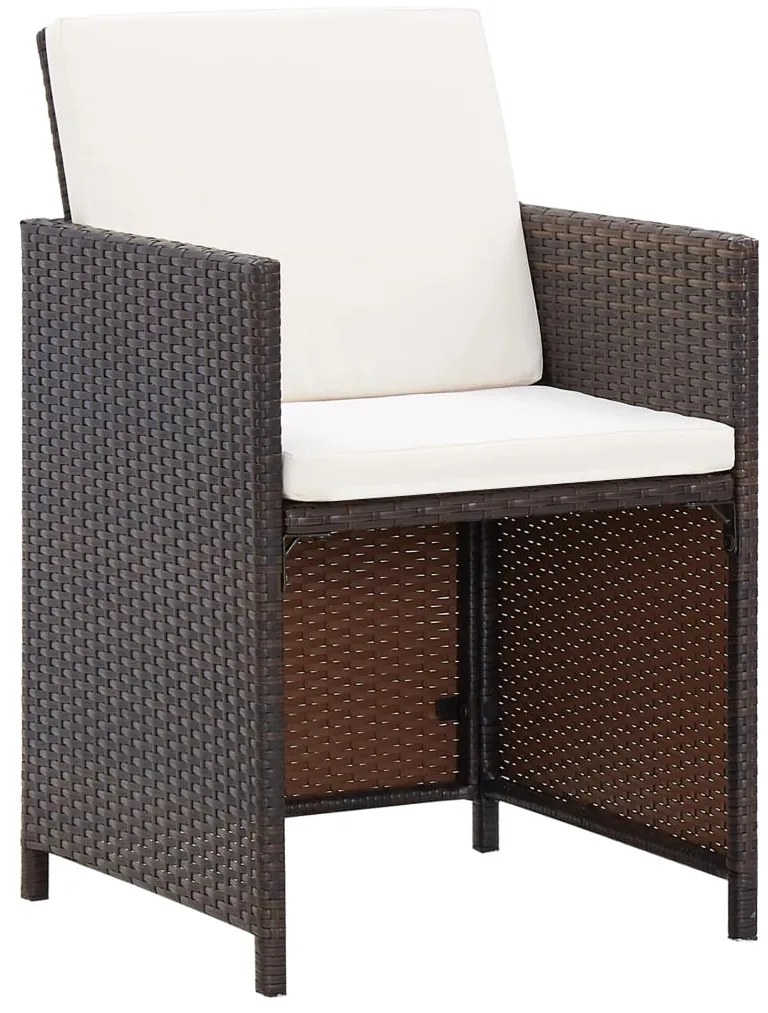 5 pcs conjunto de jantar exterior c/ almofadões vime castanho