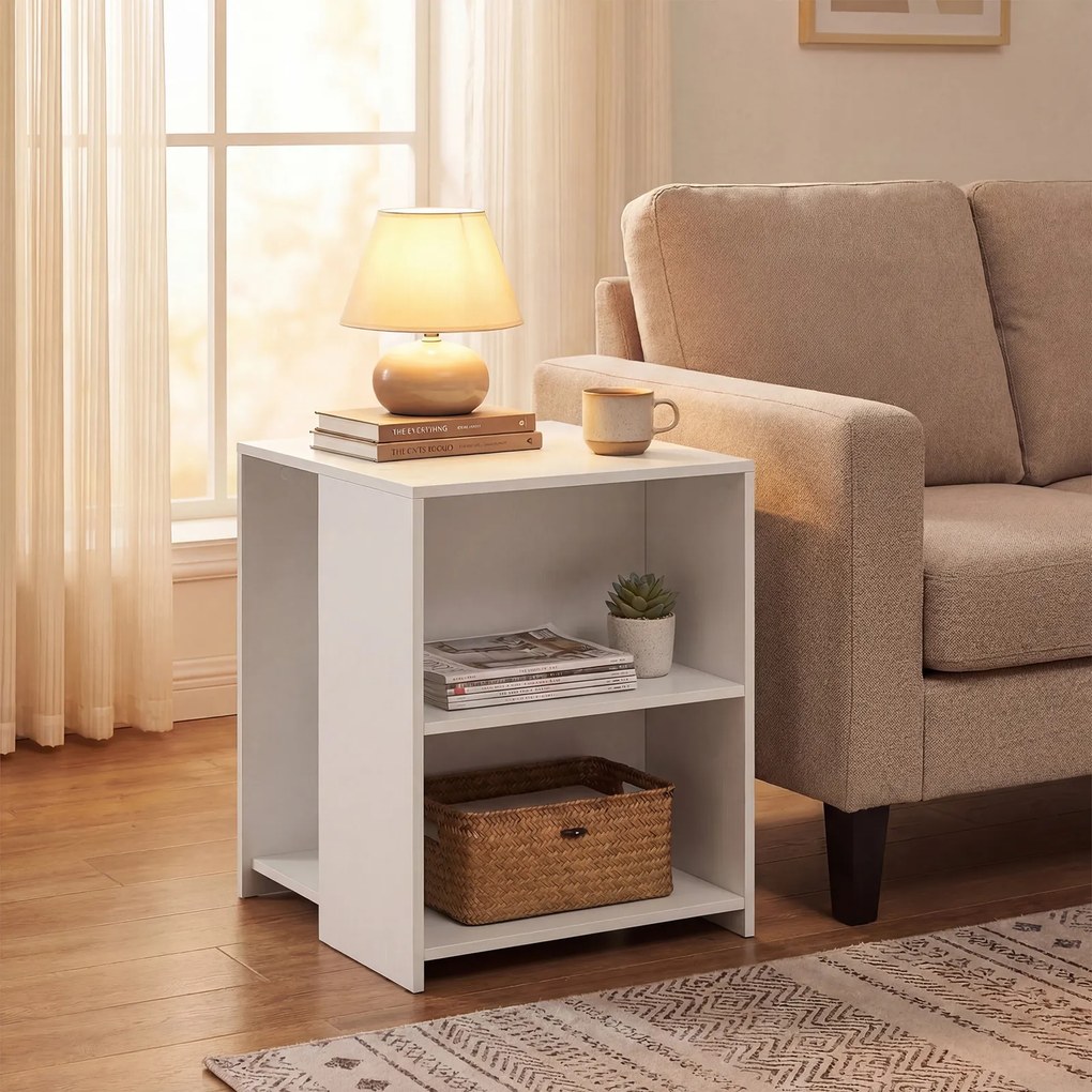 Mesa Auxiliar, 40 x 40 x 50 cm, Arrumação de Dupla Face, Branco
