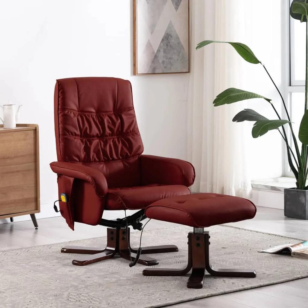 320128 vidaXL Cadeira massagens recli. + apoio pés couro art. vermelho tinto