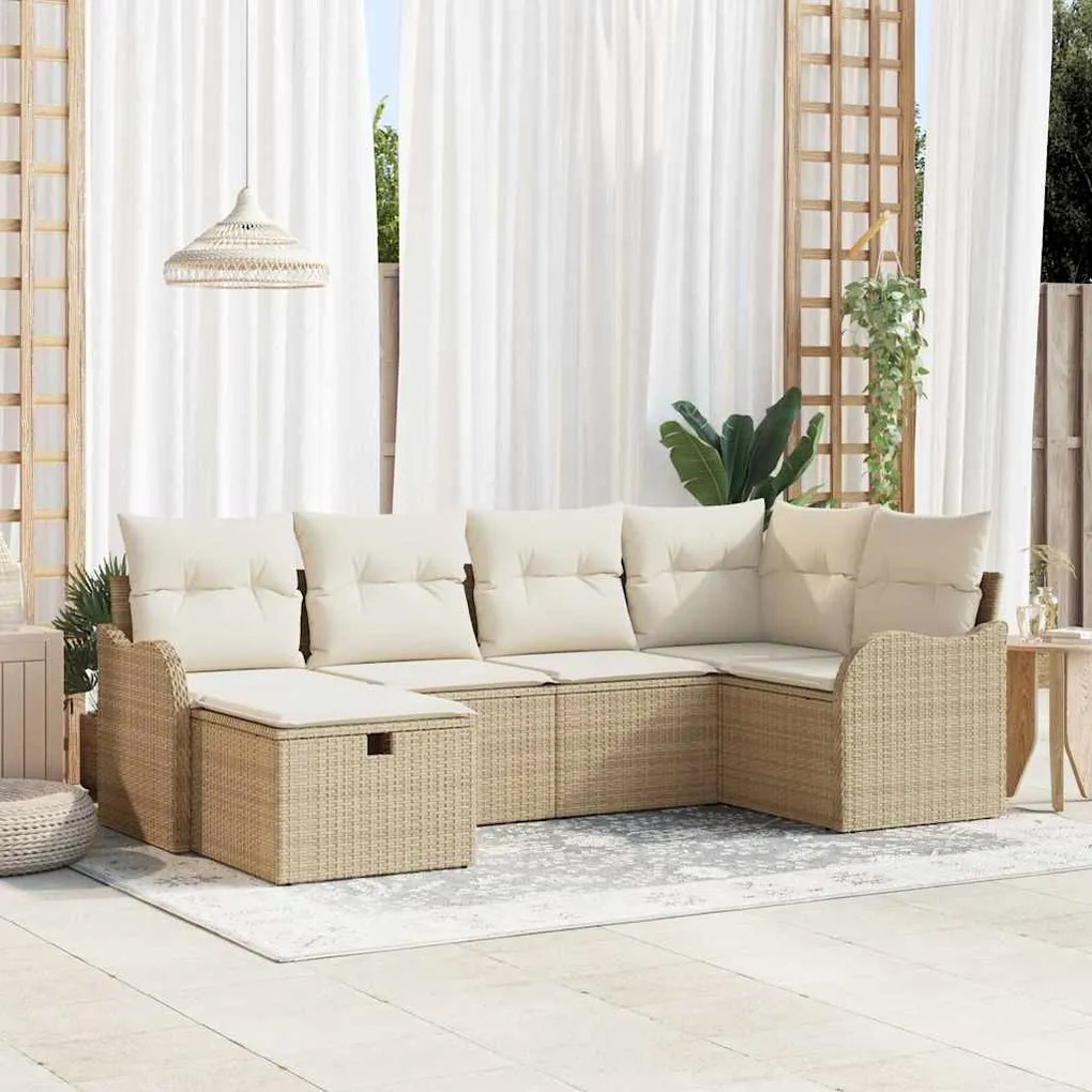 vidaXL Conjunto de Sofá de Jardim 6 pcs bege e creme Rattan Sintético