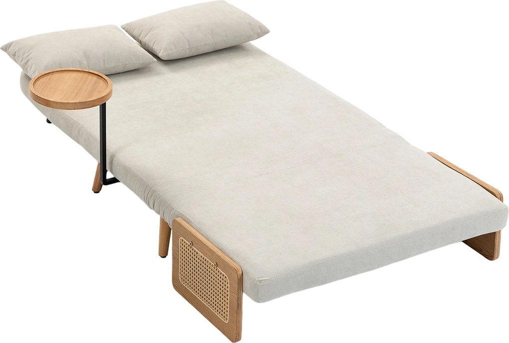 HOMCOM Sofá-Cama 2 Lugares 3 em 1 em Chenille com Encosto Ajustável Mesa Lateral e 2 Almofadas Creme | Aosom Portugal