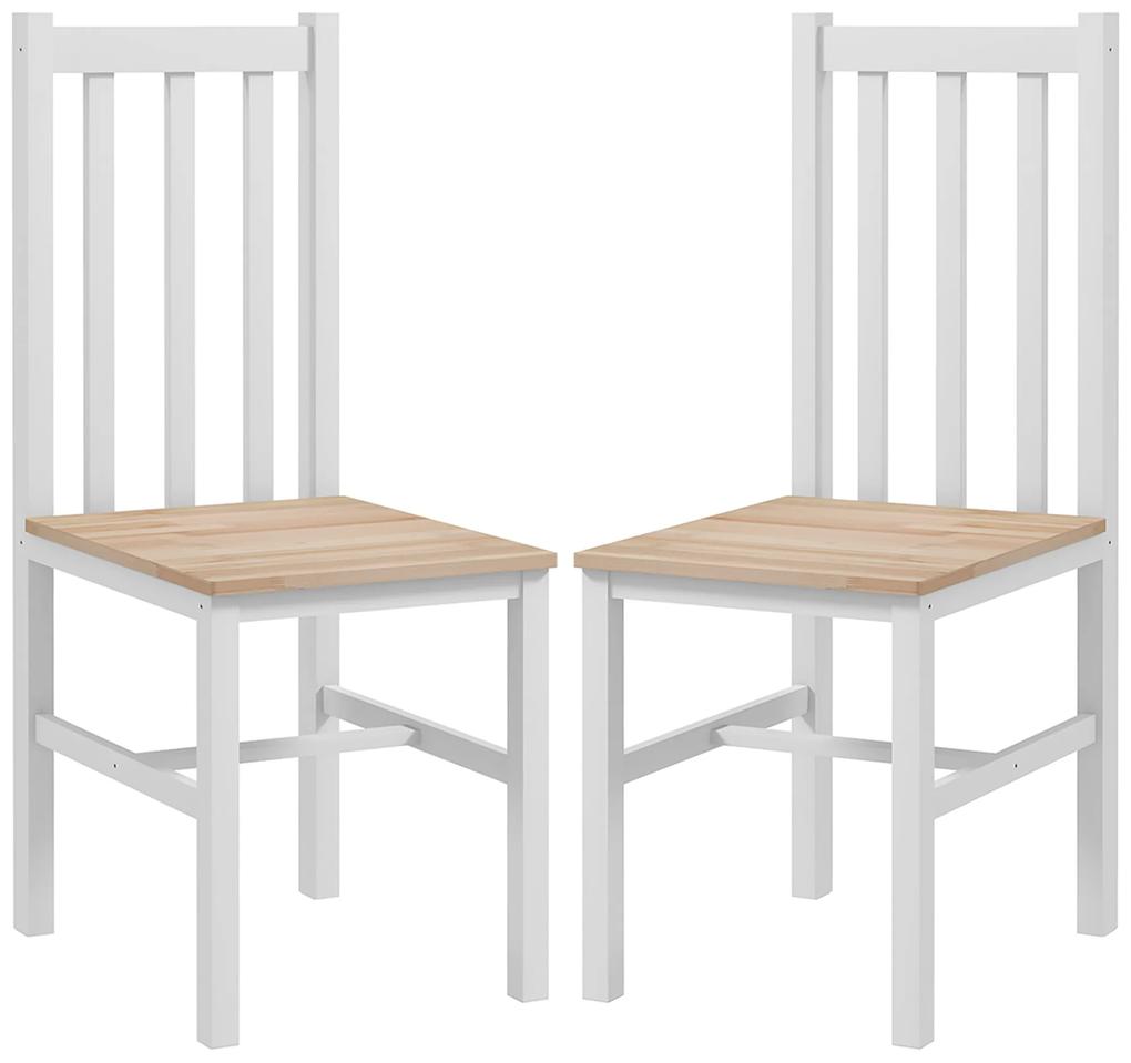 HOMCOM Conjunto de 2 Cadeiras de Sala de Jantar com Encosto de Ripas Estrutura de Madeira de Pinho 38,5x47,5x99 cm Branco | Aosom Portugal