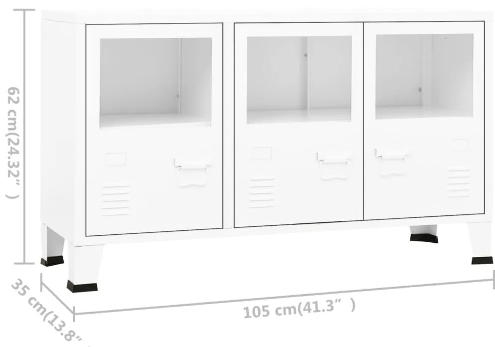 Aparador industrial 105x35x62 cm metal e vidro branco