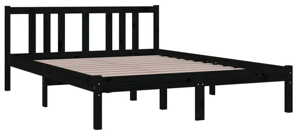 Estrutura de cama casal 135x190 cm madeira maciça preto