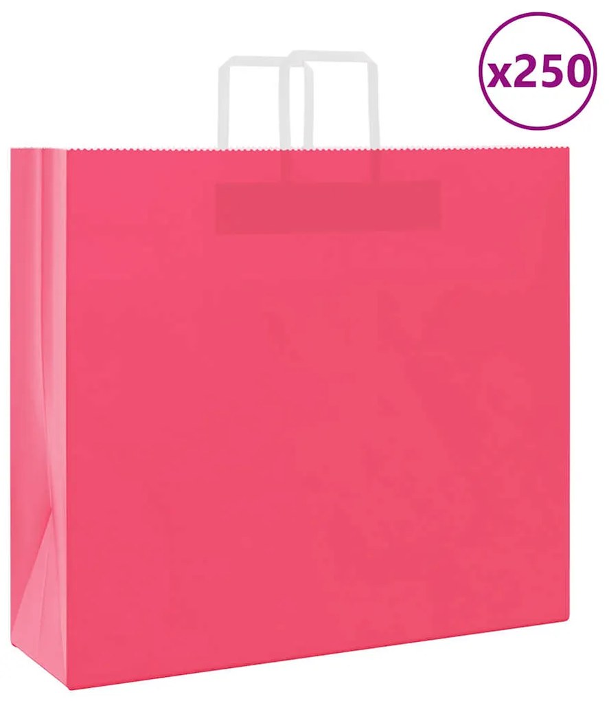 vidaXL Sacos de papel 250 unid com alças rosa 54x15x49 cm
