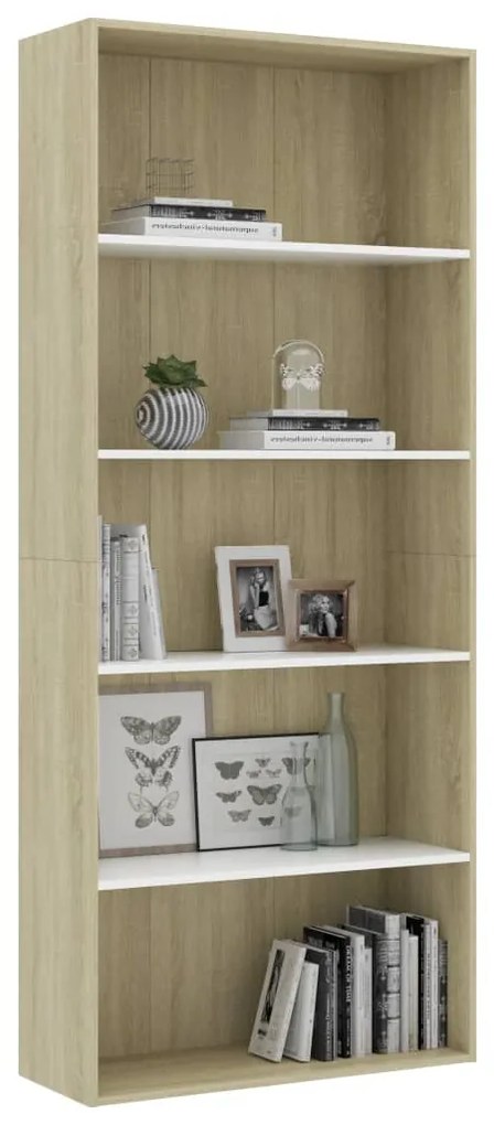 Estante 5 prateleiras 80x30x189cm contraplacado branco/carvalho