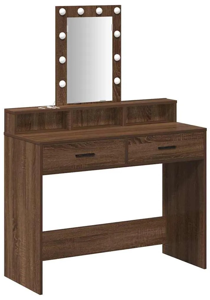 mesa de maquilhagem vidaXL com luzes LED Carvalho Castanho 100x41x140