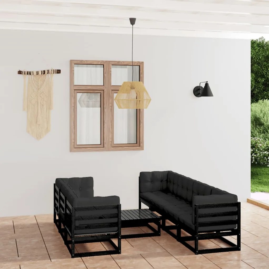 vidaXL 8 pcs conjunto longue de jardim c/ almofadões pinho maciço