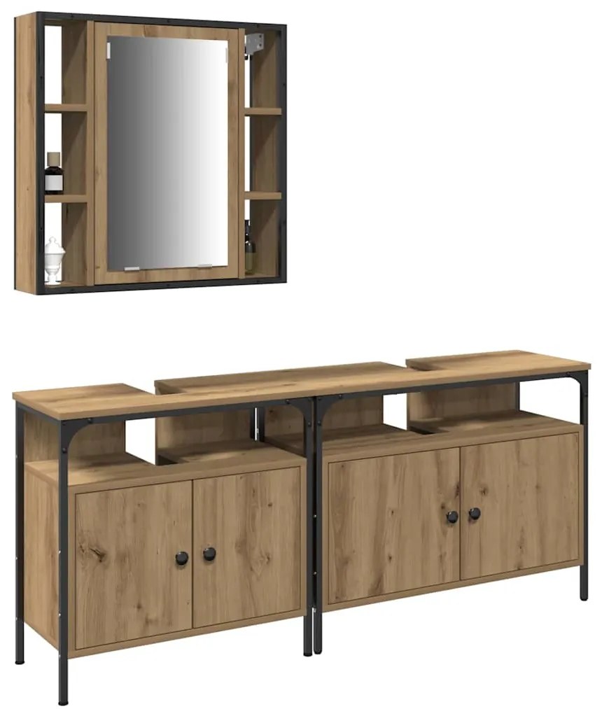 Conjunto de Mesa de Maquilhagem de 3 Peças em Madeira de Carvalho Arti