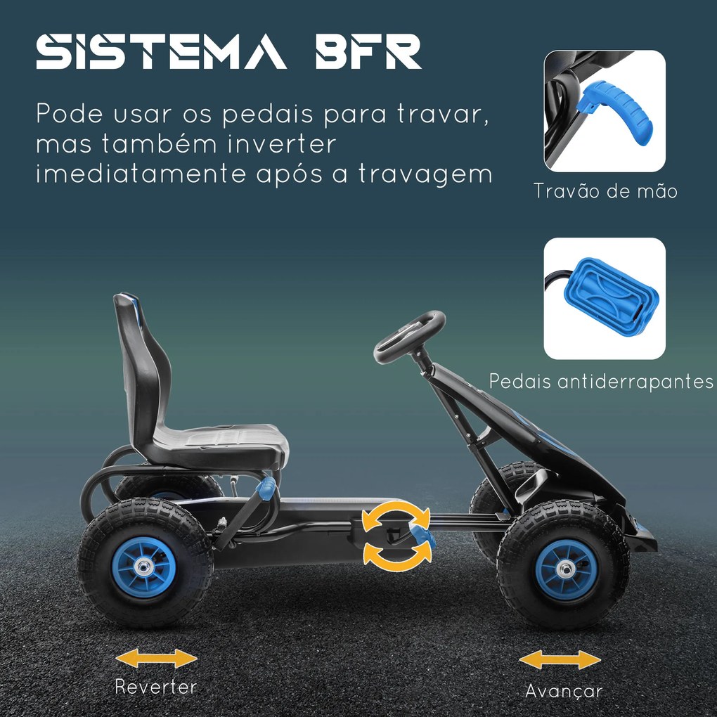 Kart a Pedais para Crianças 5-12 Anos Kart a Pedais Infantil com Assento Ajustável Pneus Insufláveis Amortecimento e Travão de Mão Carga Máx. 50kg 121