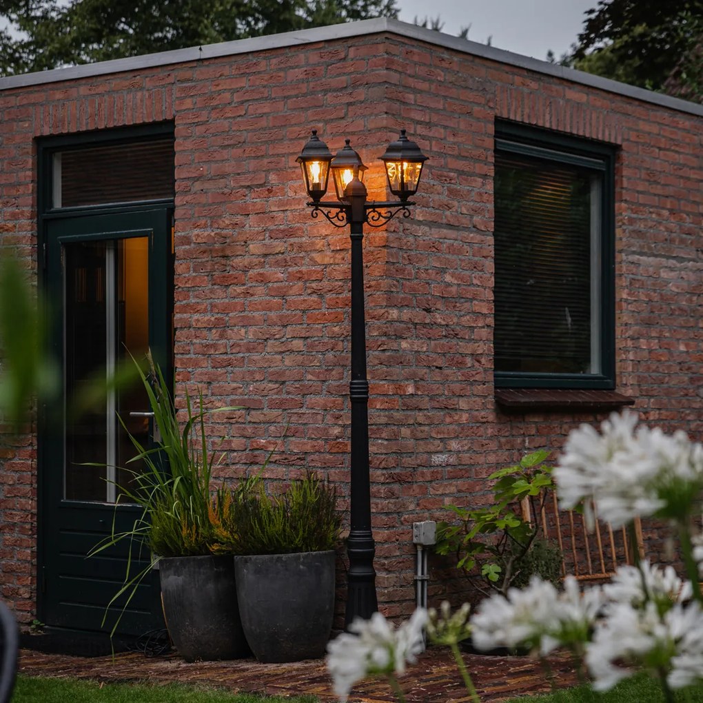 Lanterna clássica preta 3 luzes IP44 - Capital